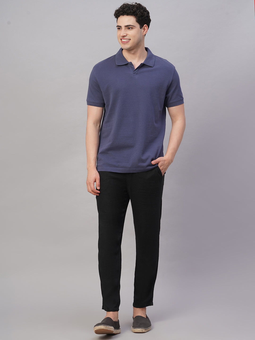 Men's Black Viscose Linen Regular Fit Pant