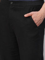 Men's Black Viscose Linen Regular Fit Pant