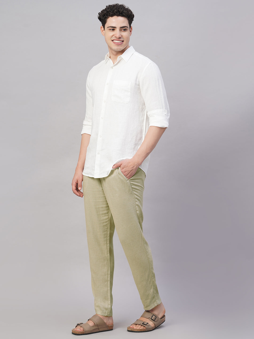 Men's Natural Viscose Linen Regular Fit Pant