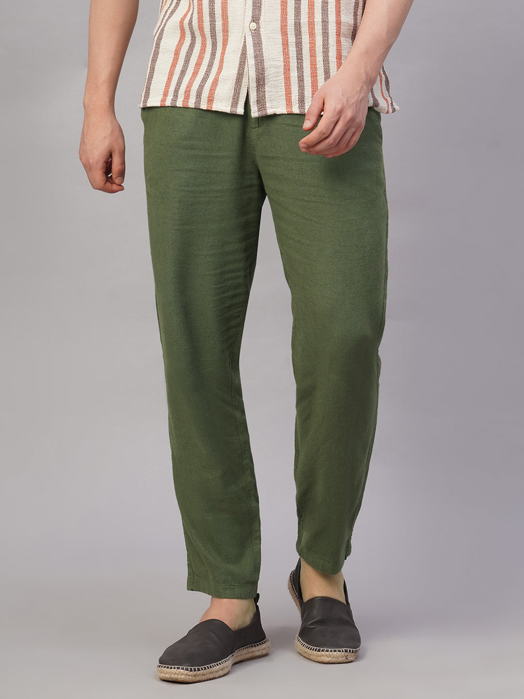 Men's Olive 1 Viscose Linen Regular Fit Pant