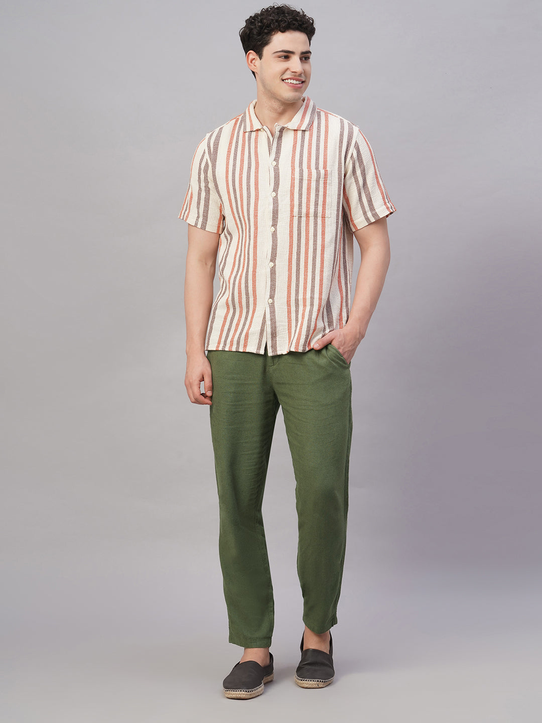 Men's Olive 1 Viscose Linen Regular Fit Pant