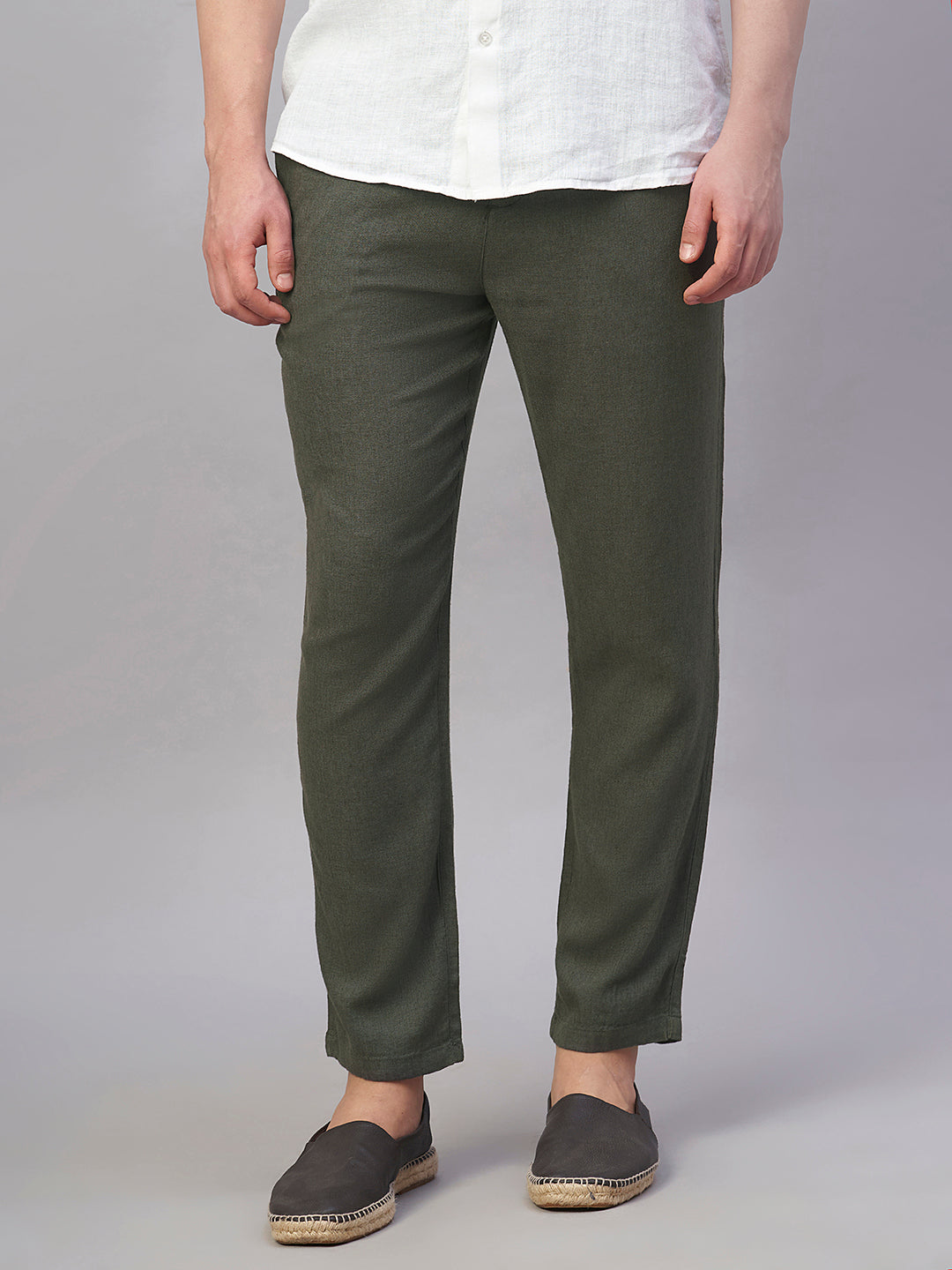 Men's Slate Viscose Linen Regular Fit Pant