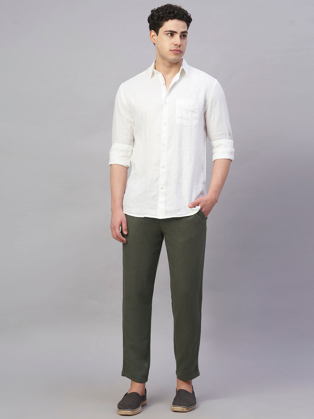 Men's Slate Viscose Linen Regular Fit Pant