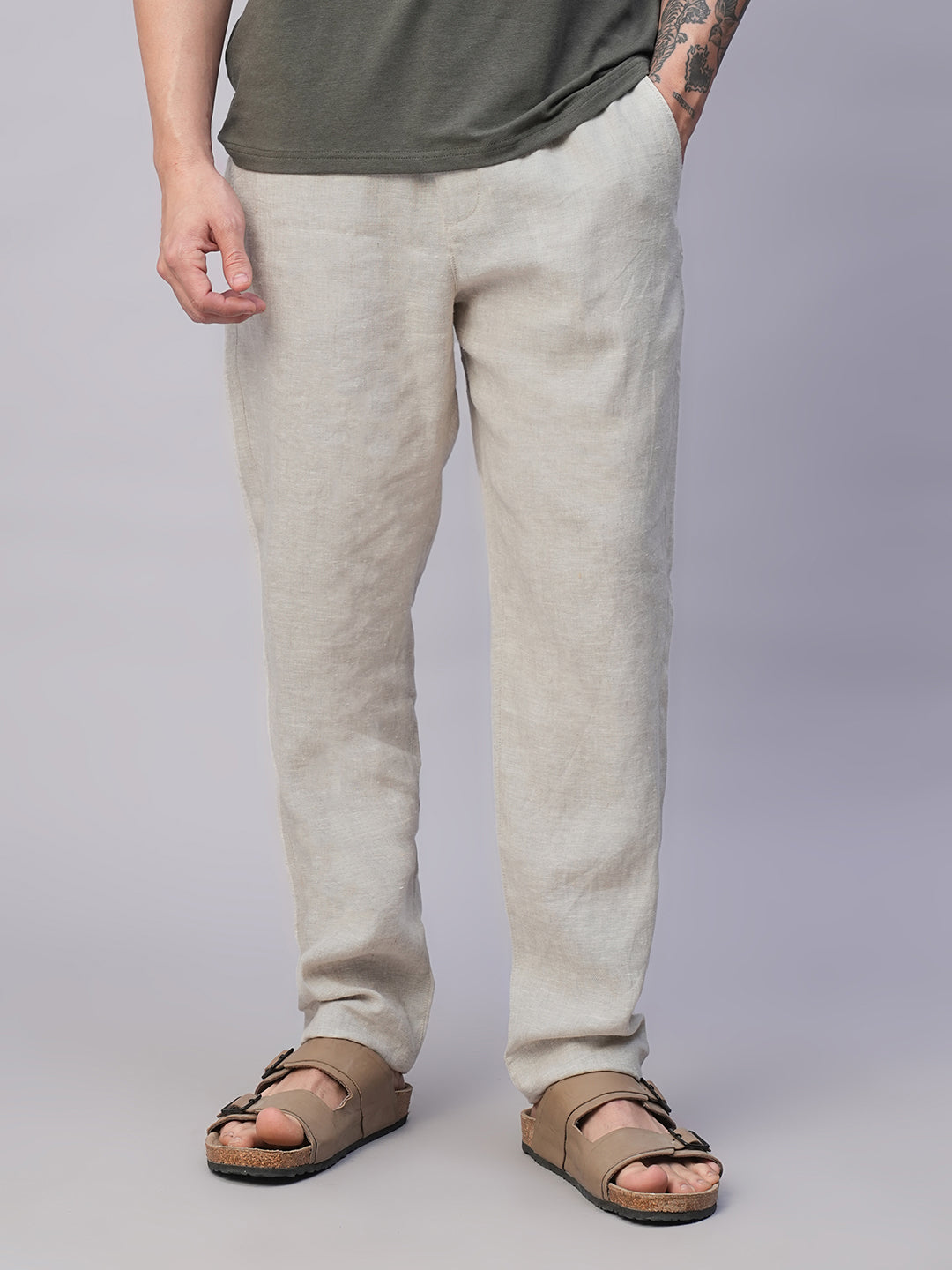 Men's Natural 100% Linen Regular Fit Pant