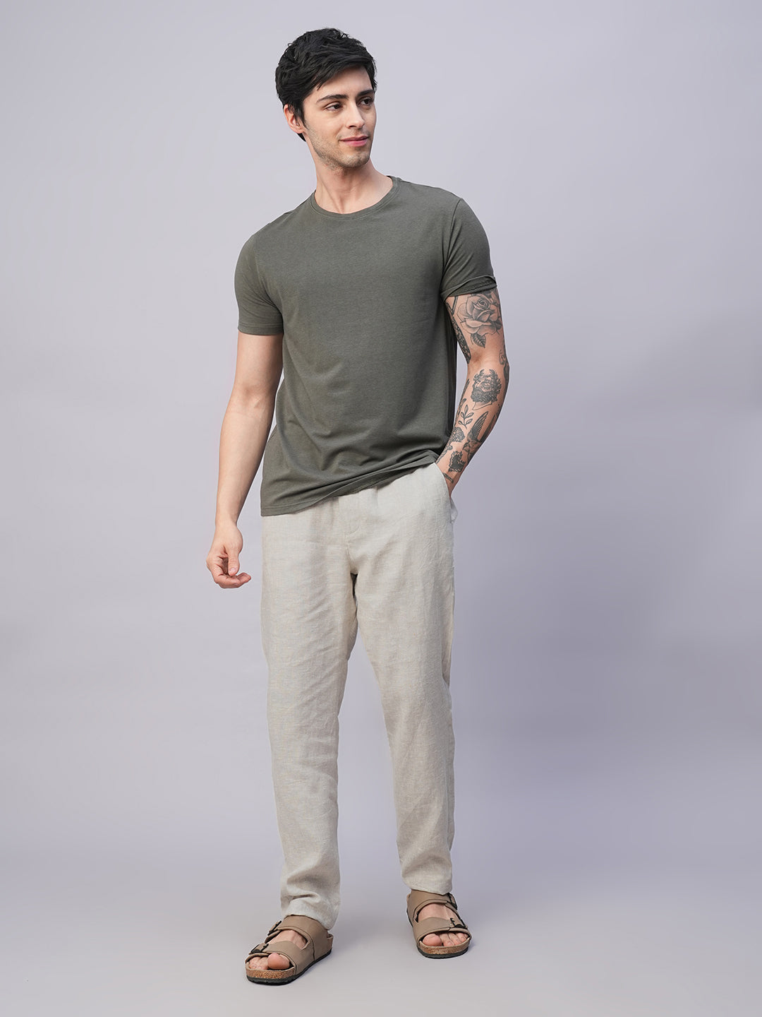 Men's Natural 100% Linen Regular Fit Pant