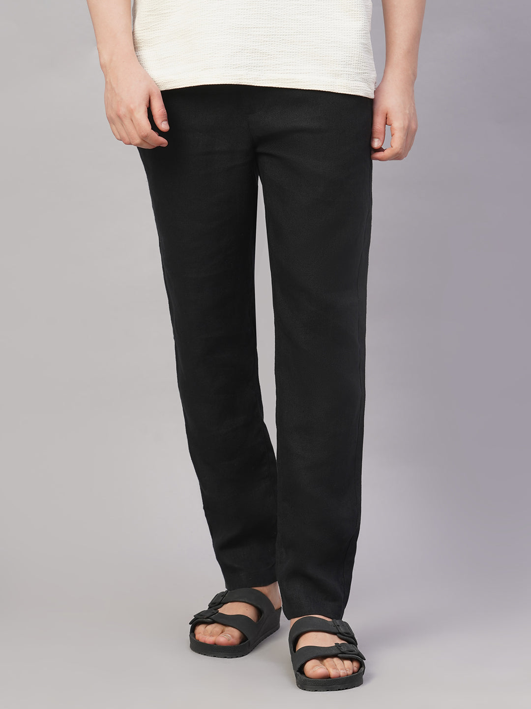 Men's Black 100% Linen Regular Fit Pant