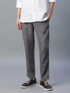 Men's 100% Linen Regular Fit Side Pocket Pants Grey