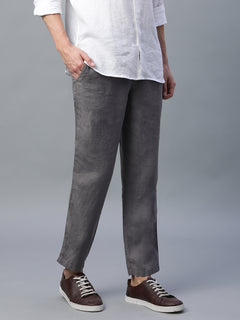 Men's 100% Linen Regular Fit Side Pocket Pants Grey