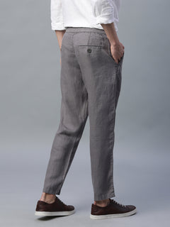 Men's 100% Linen Regular Fit Side Pocket Pants Grey