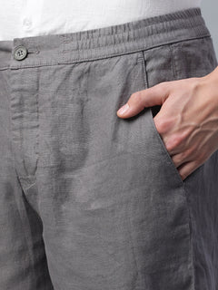 Men's 100% Linen Regular Fit Side Pocket Pants Grey
