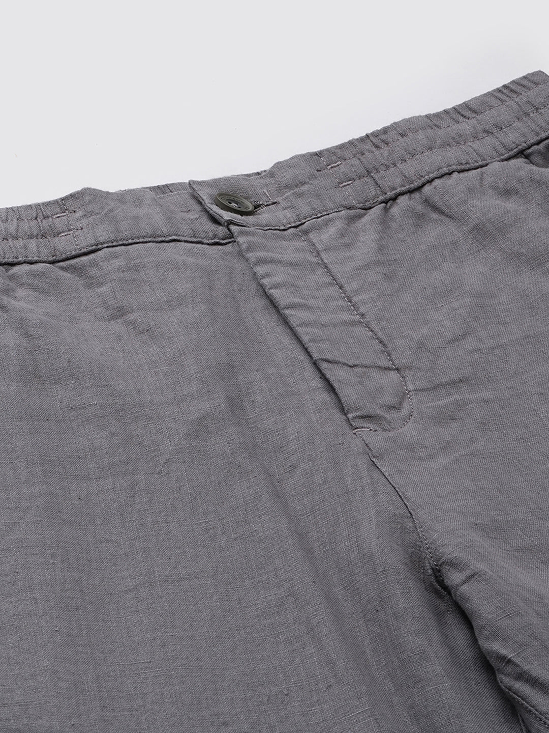 Men's Grey 100% Linen Regular Fit Pant