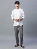 Men's Grey 100% Linen Regular Fit Pant