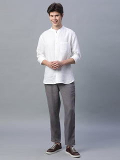 Men's 100% Linen Regular Fit Side Pocket Pants Grey