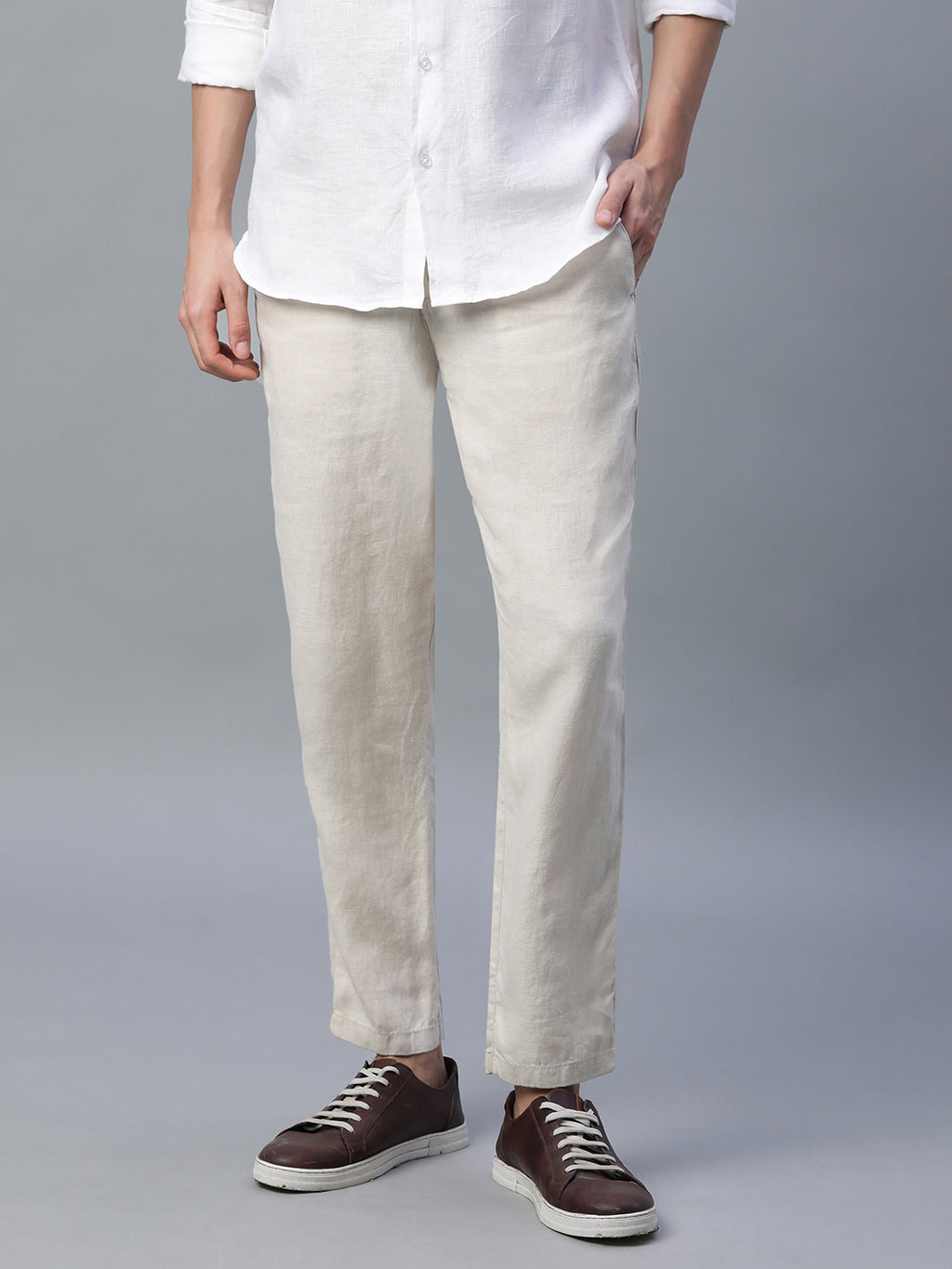Men's Natural 100% Linen Regular Fit Pant