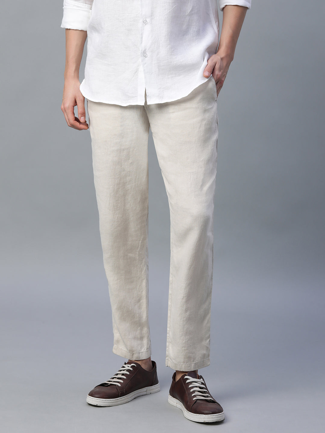 Men's Natural 100% Linen Regular Fit Pant