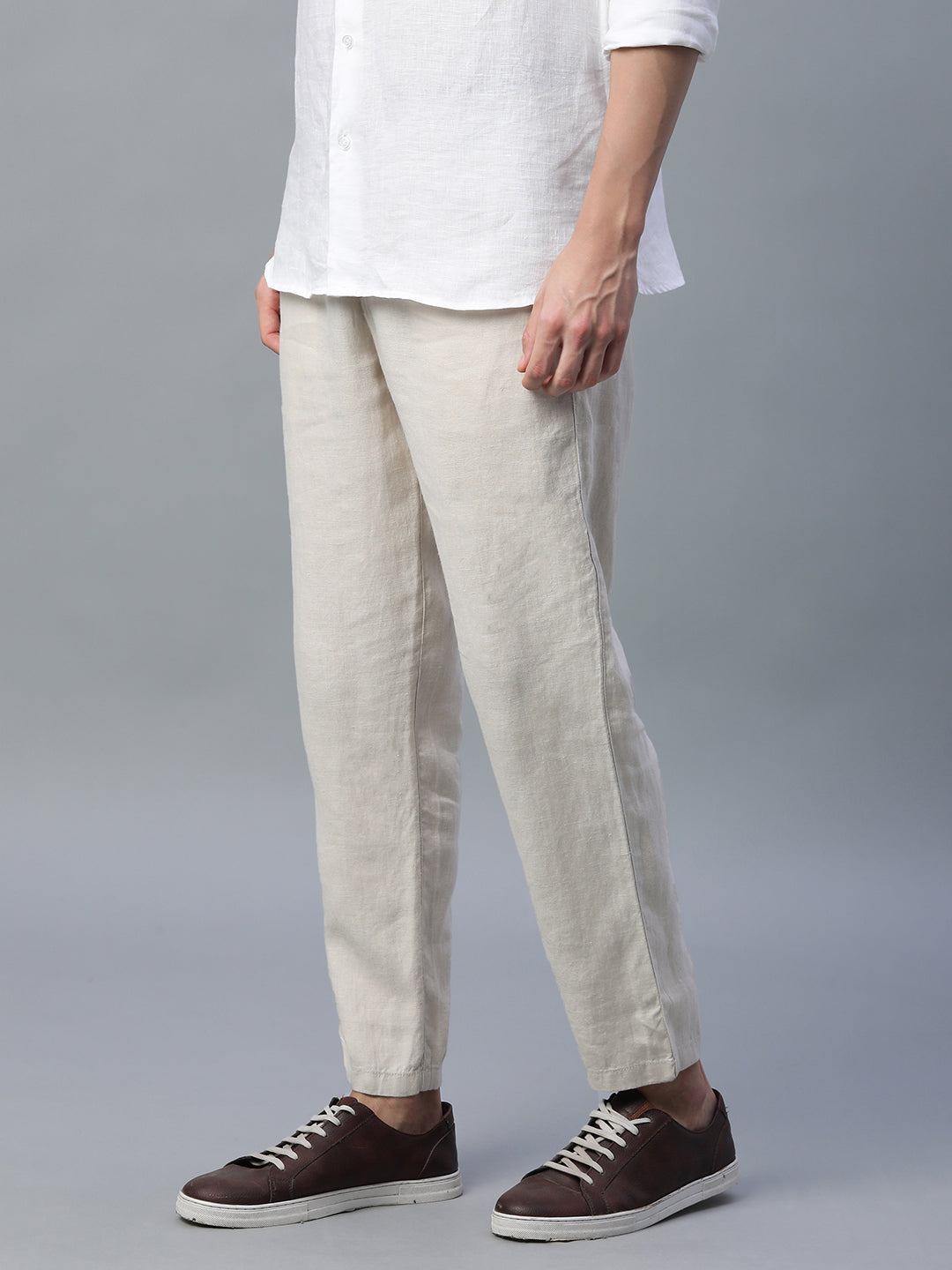 Men's Natural 100% Linen Regular Fit Pant