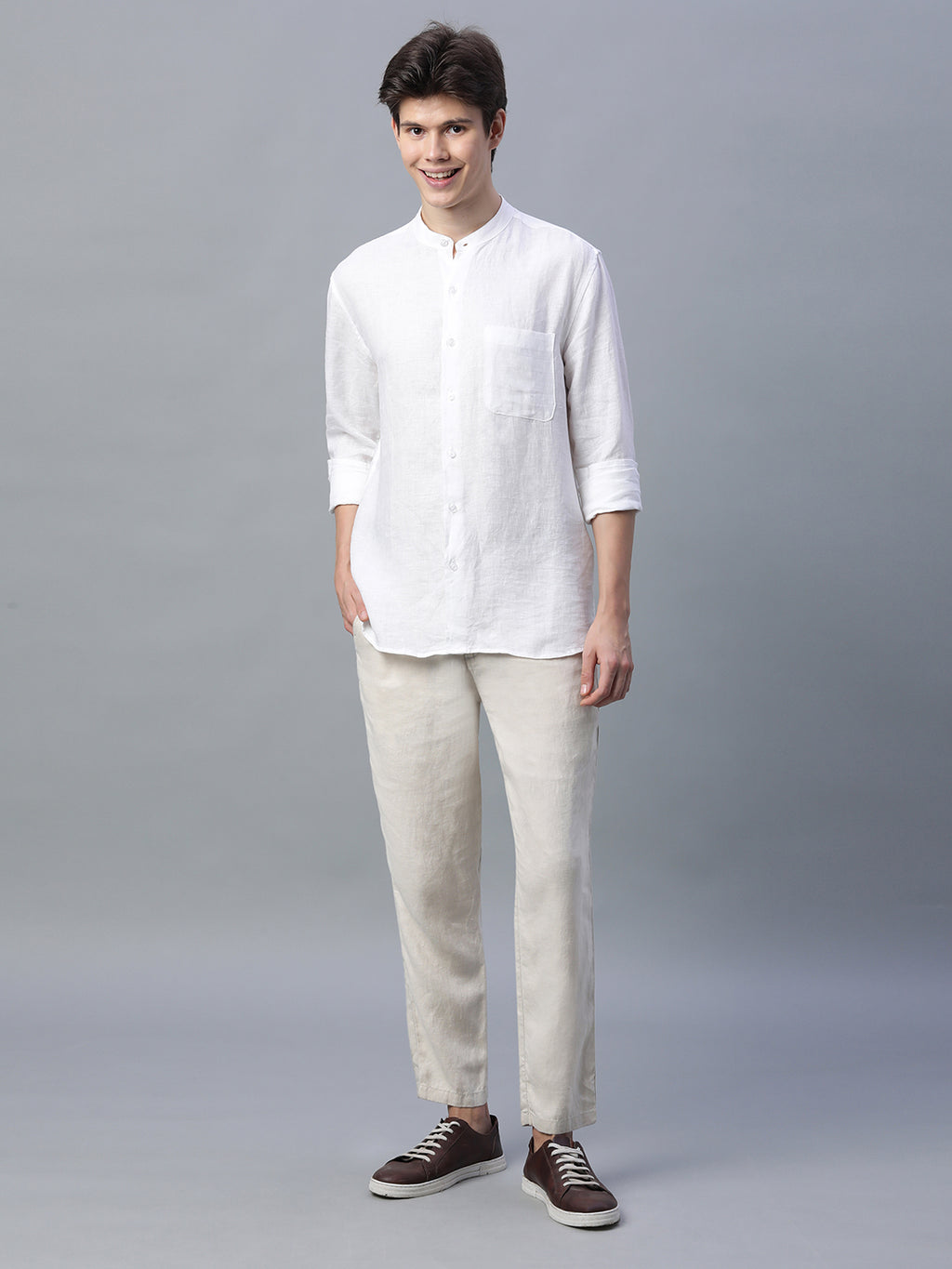 Men's Natural 100% Linen Regular Fit Pant