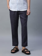 Men's Navy 100% Linen Regular Fit Pant