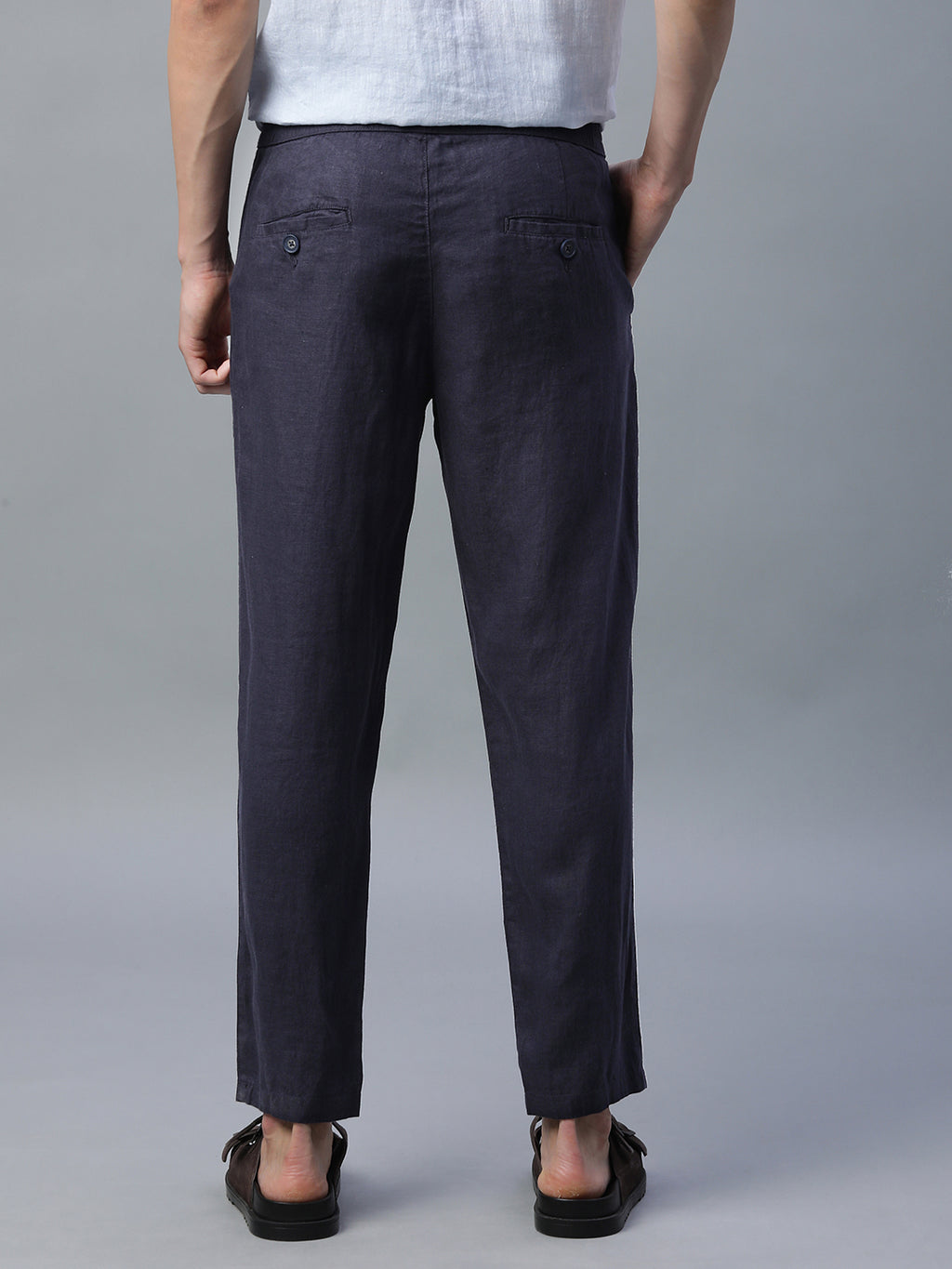 Men's Navy 100% Linen Regular Fit Pant
