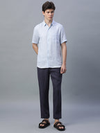 Men's Navy 100% Linen Regular Fit Pant
