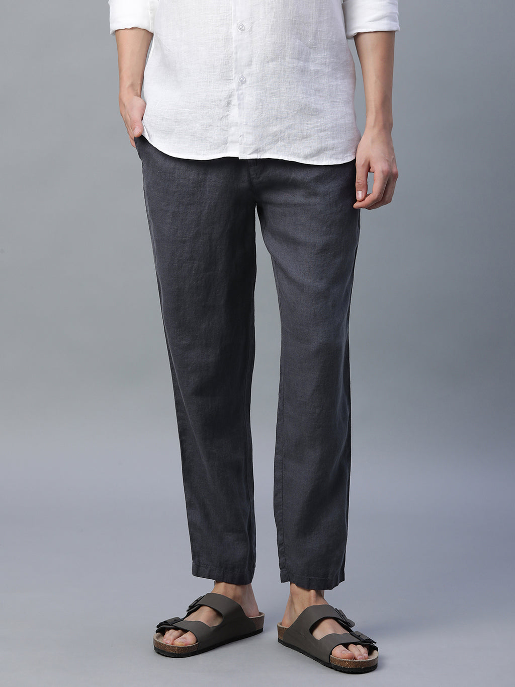 Men's Slate 100% Linen Regular Fit Pant