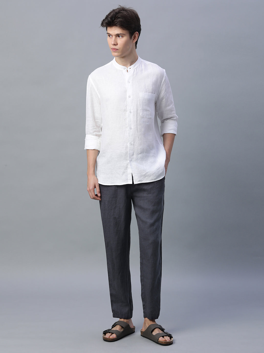 Men's Slate 100% Linen Regular Fit Pant