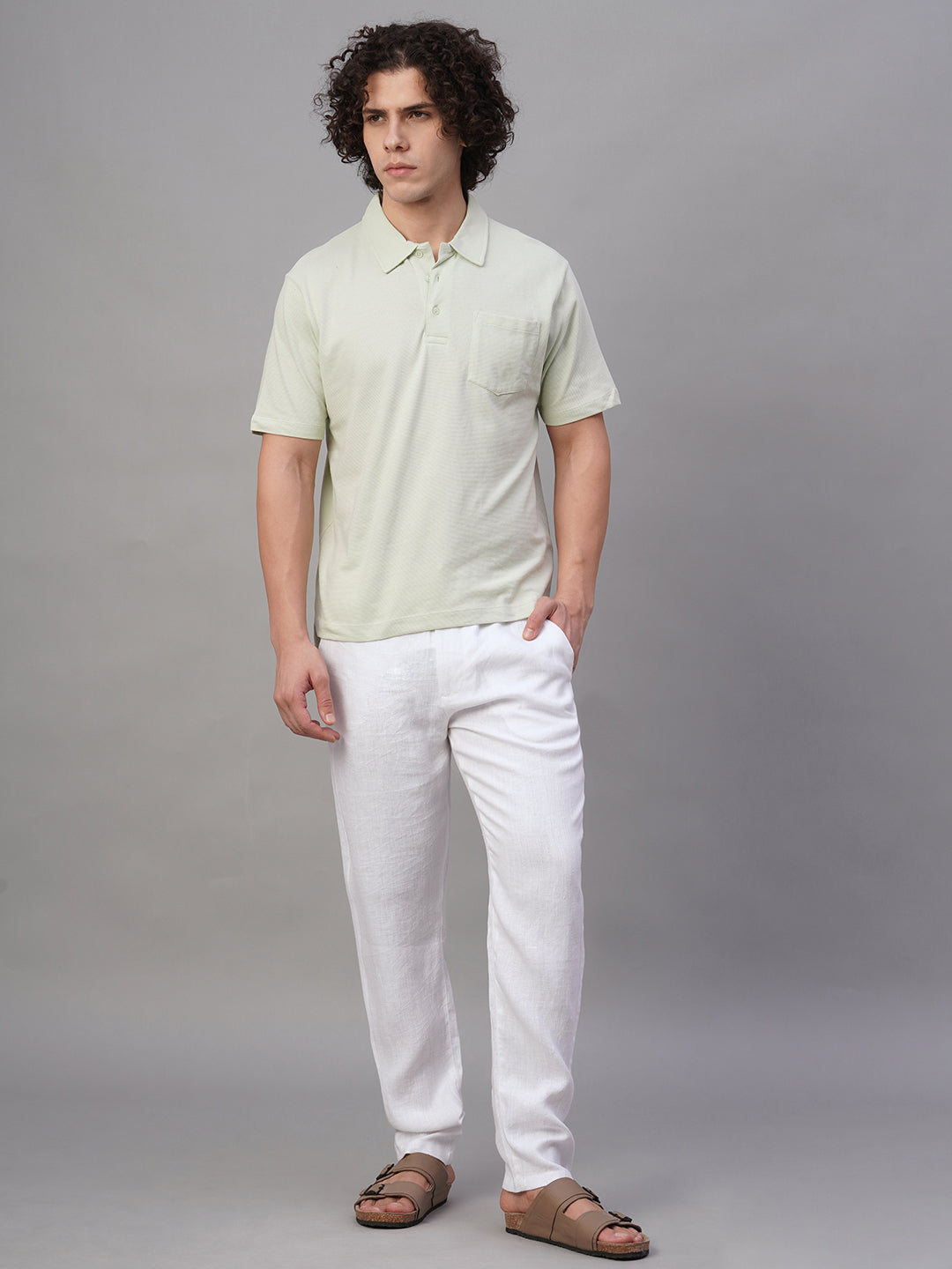 Men's White 100% Linen Regular Fit Pant