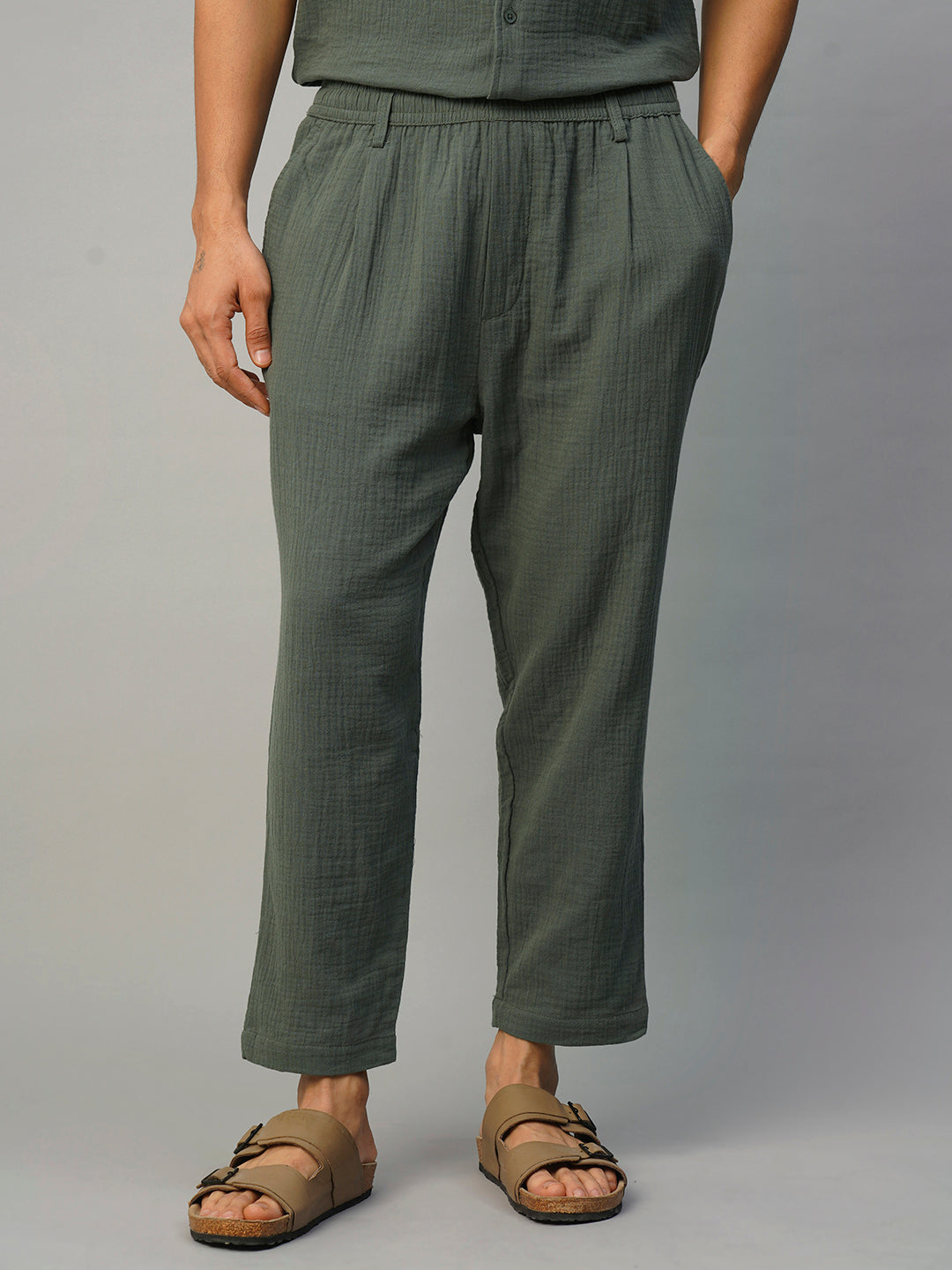 Men's Grey 100% Cotton Slim Fit Pant