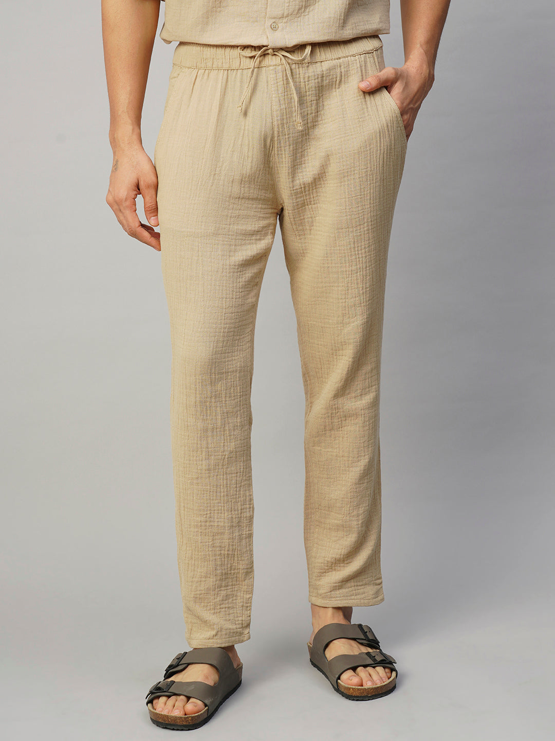 Men's Khaki 100% Cotton Slim Fit Pant