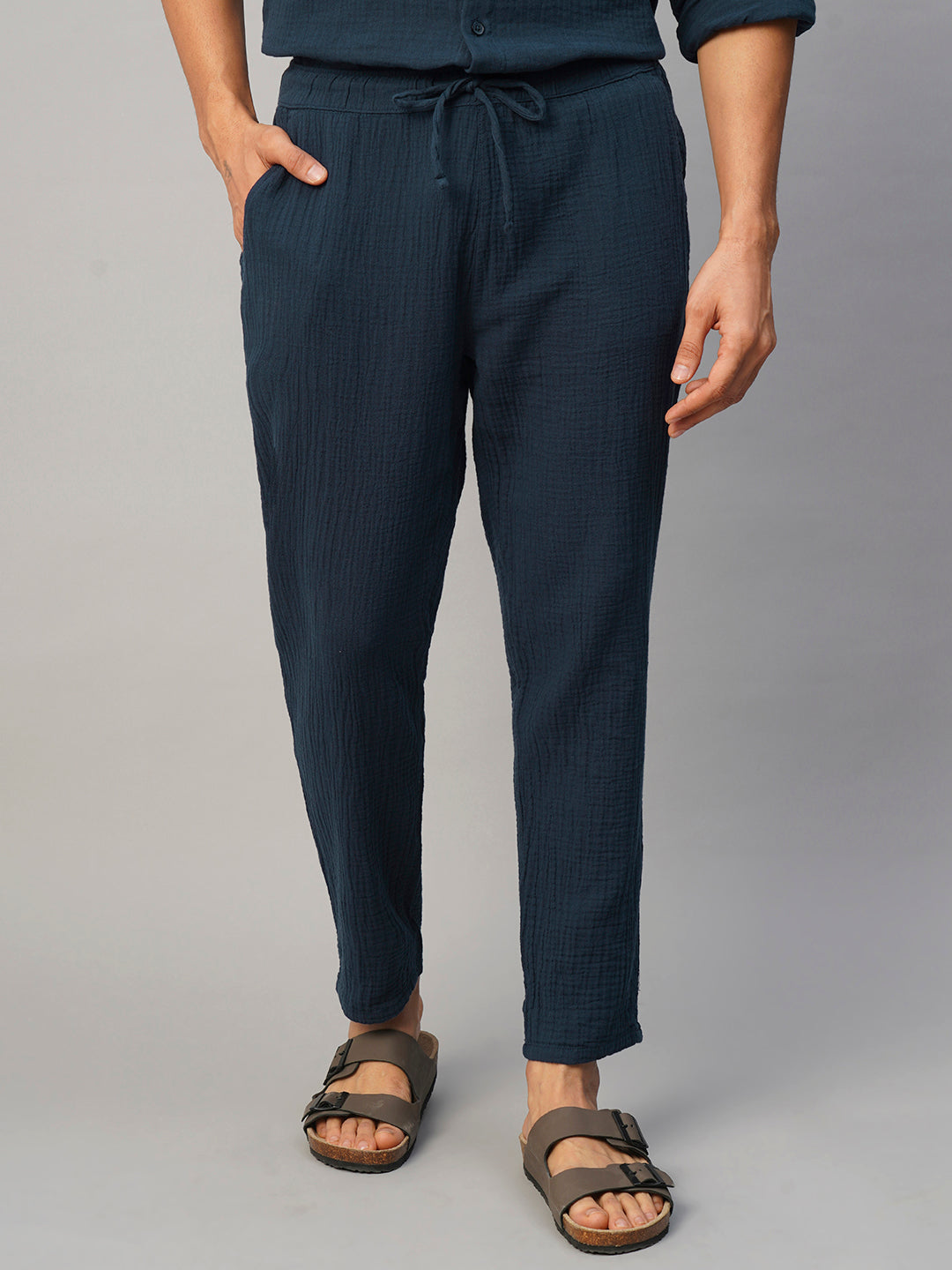 Men's Navy Cotton Slim Fit Pant