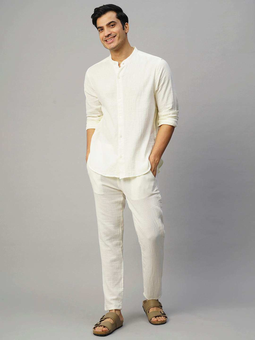 Men's White 100% Cotton Slim Fit Pant