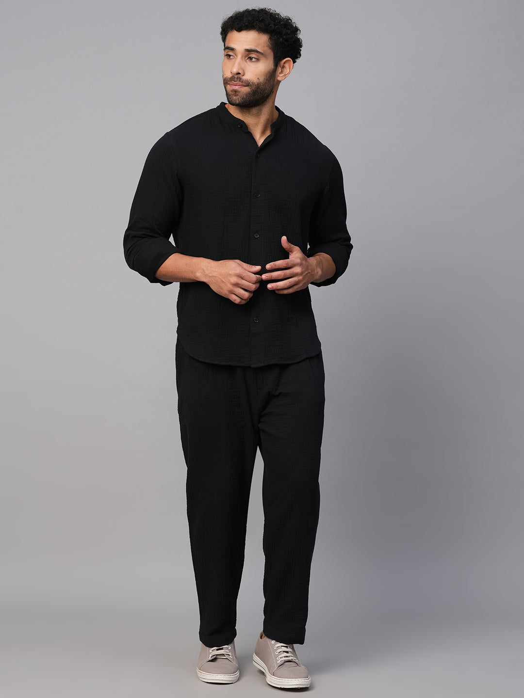 Men's Black Cotton Regular Fit Shirt