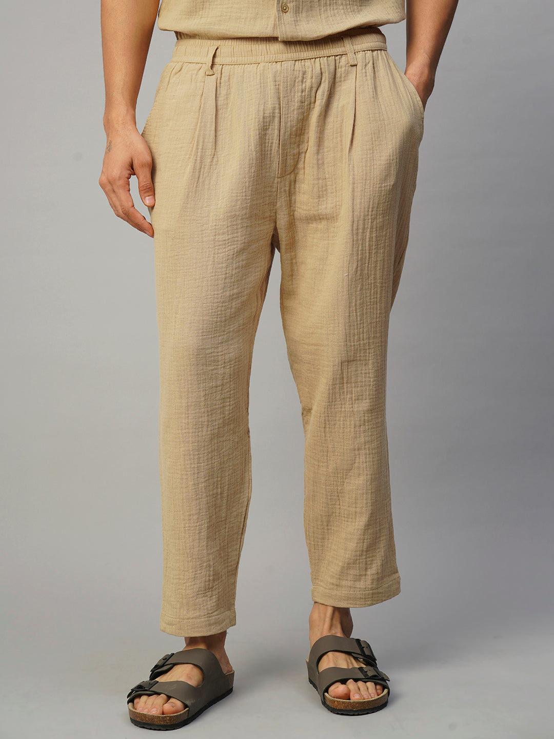 Men's Khaki Cotton Loose Fit Pant