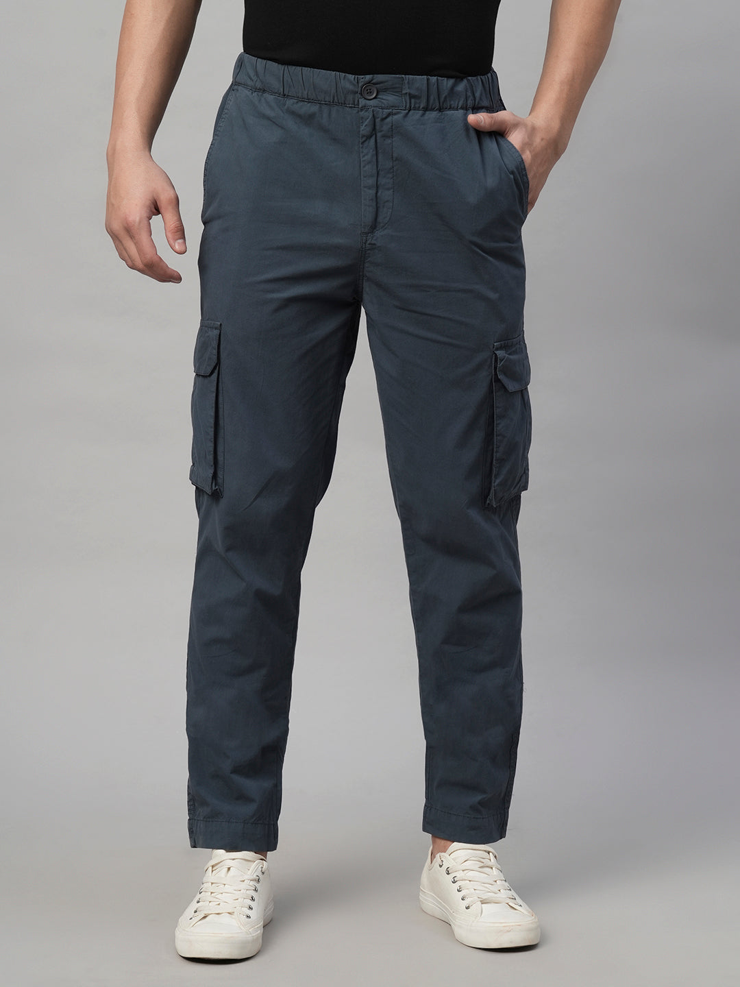 Men's Navy Cotton Lycra Regular Fit Pant