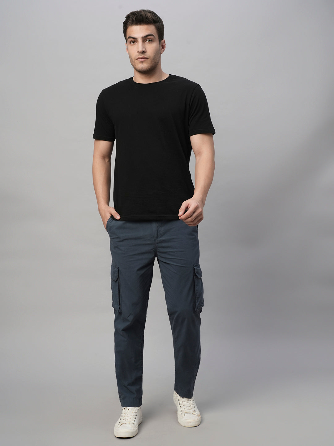 Men's Navy Cotton Lycra Regular Fit Pant