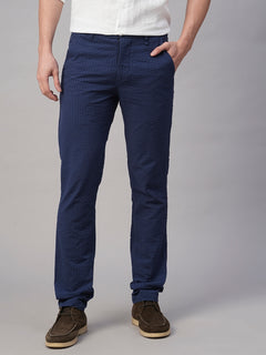 Men's 100% Cotton Seer Sucker Slim Fit Pant Navy