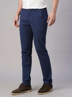 Men's 100% Cotton Seer Sucker Slim Fit Pant Navy