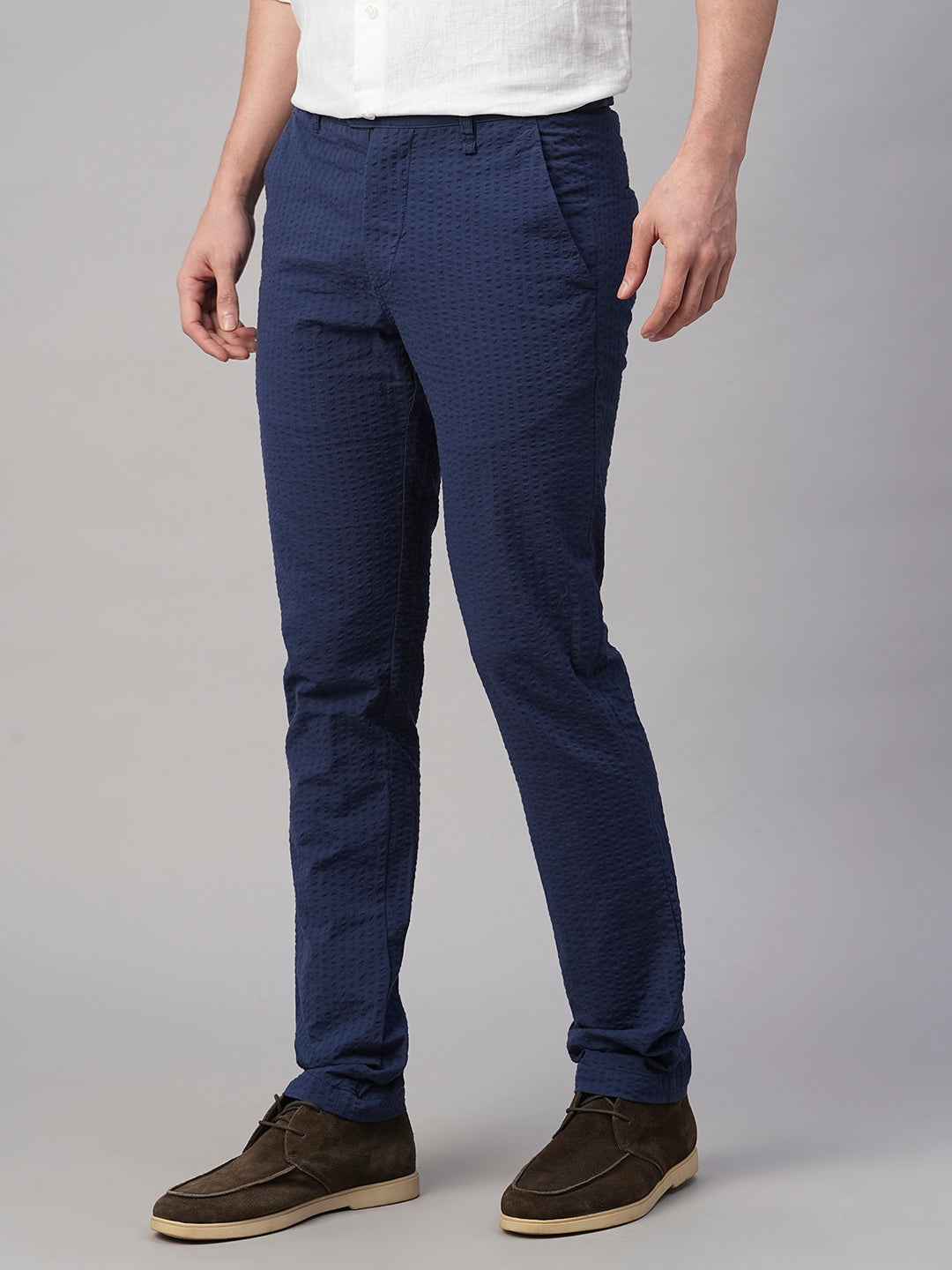 Men's 100% Cotton Seer Sucker Navy Slim Fit Pant