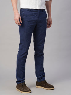 Men's 100% Cotton Seer Sucker Slim Fit Pant Navy