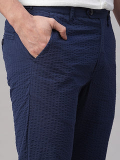 Men's 100% Cotton Seer Sucker Slim Fit Pant Navy