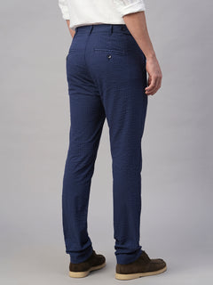 Men's 100% Cotton Seer Sucker Slim Fit Pant Navy
