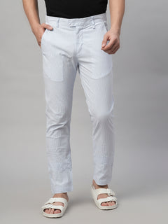 Men's Cotton Seer Sucker Slim Fit Pants Sky Blue