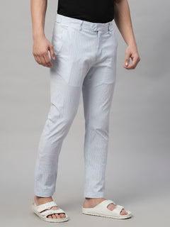 Men's Cotton Seer Sucker Slim Fit Pants Sky Blue