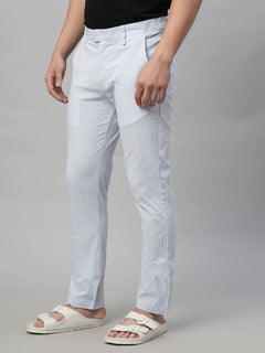 Men's Cotton Seer Sucker Slim Fit Pants Sky Blue