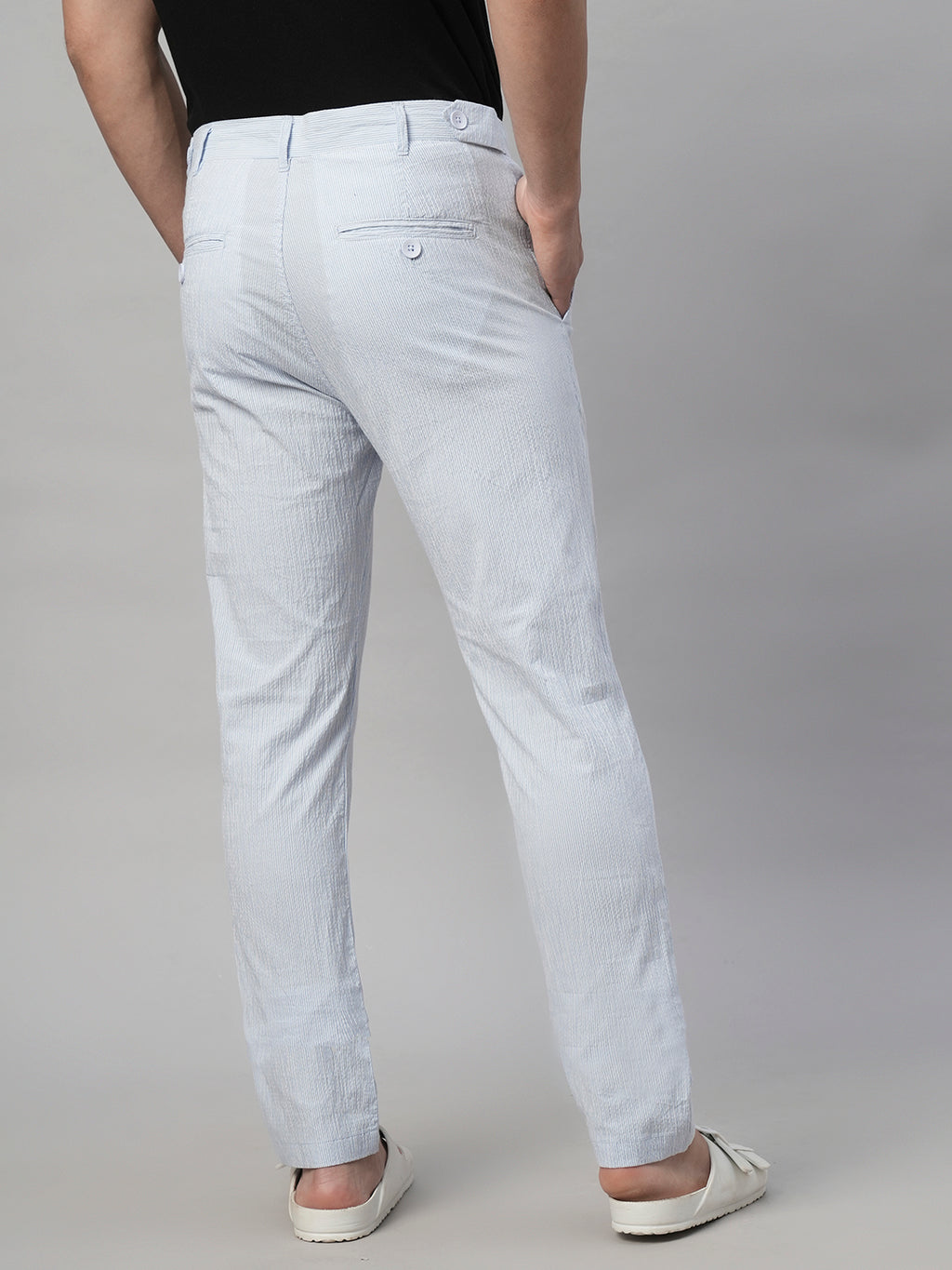 Men's 100% Cotton Seer Sucker Sky Blue Slim Fit Pants