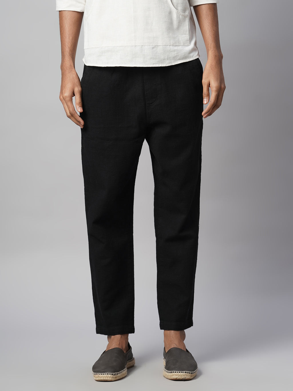 Men's Black 100% Cotton Regular Fit Pant