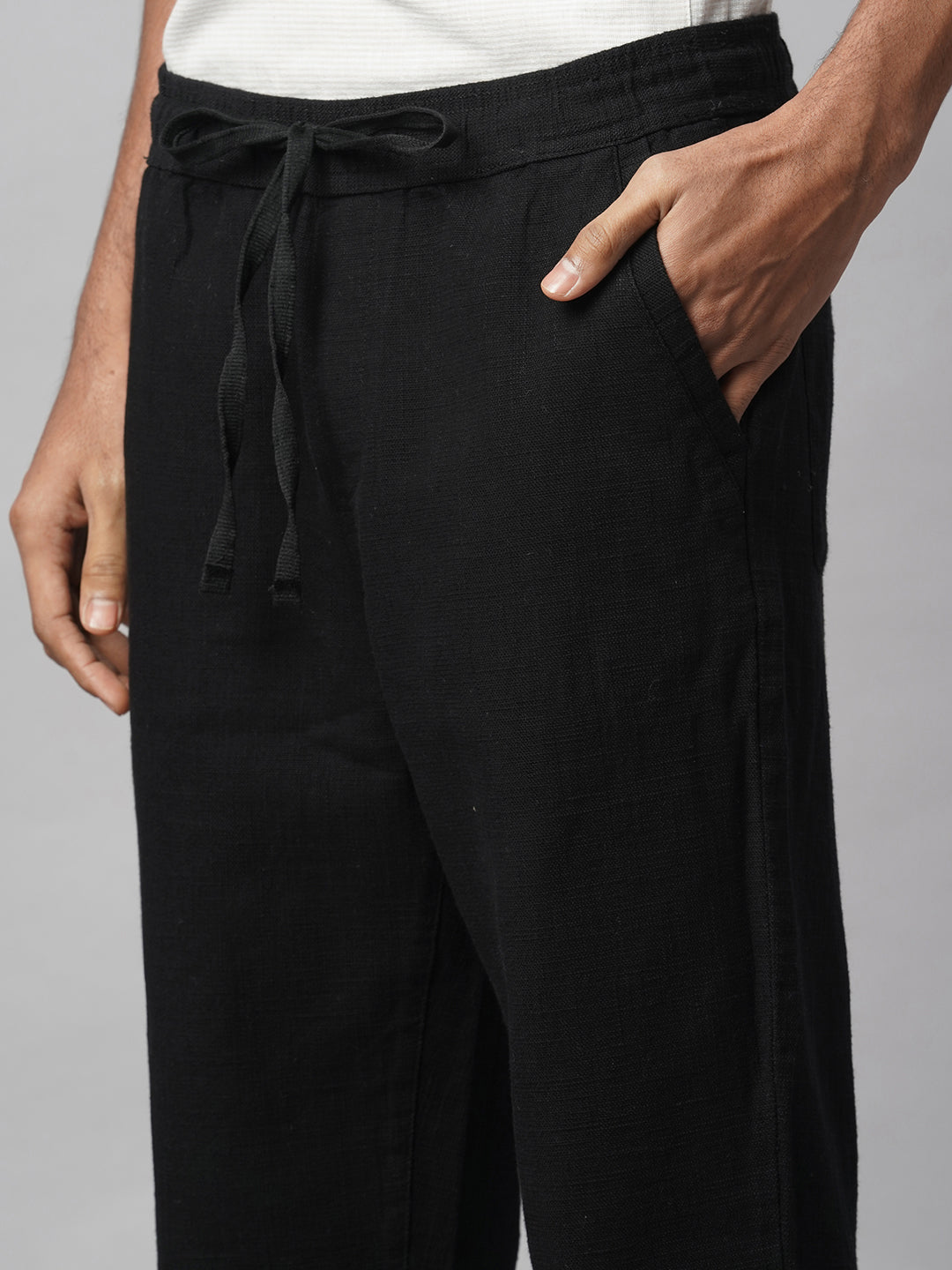 Men's Black 100% Cotton Regular Fit Pant