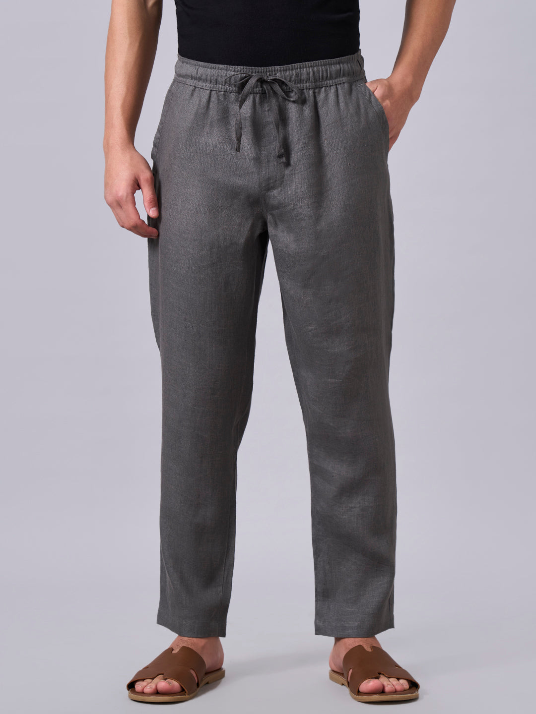 Men's Slate 100% Linen Regular Fit Pant