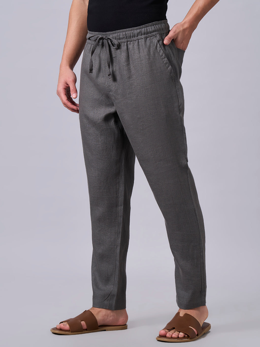 Men's Slate 100% Linen Regular Fit Pant