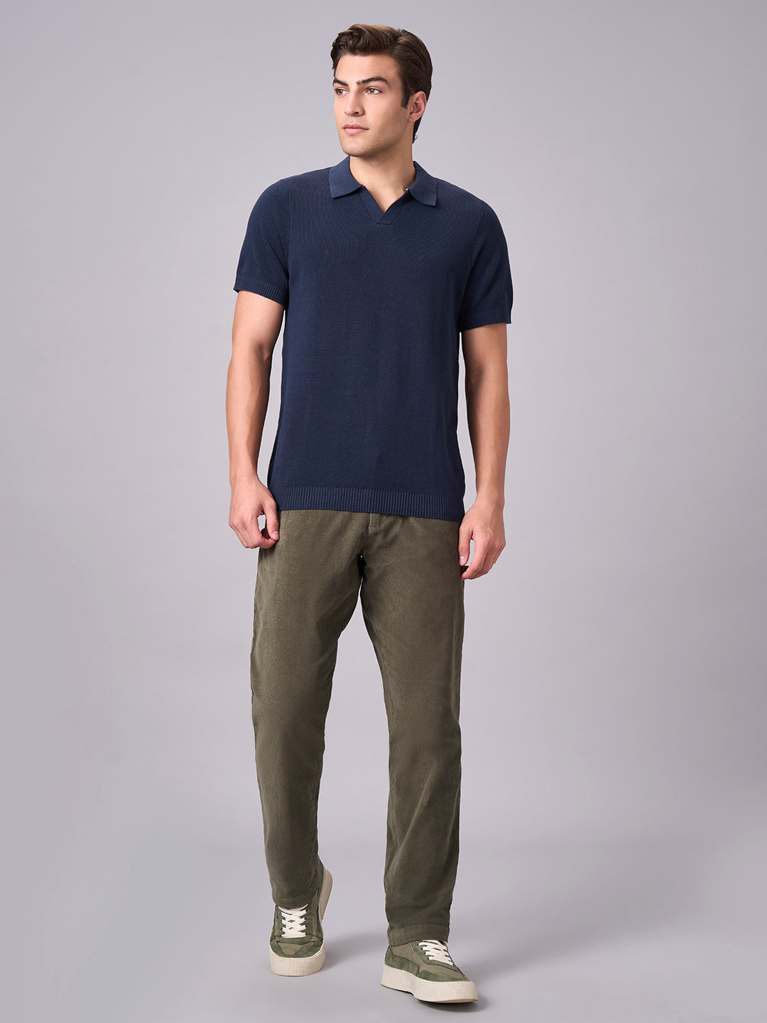 Men's Green Cotton Lycra Regular Fit Pant